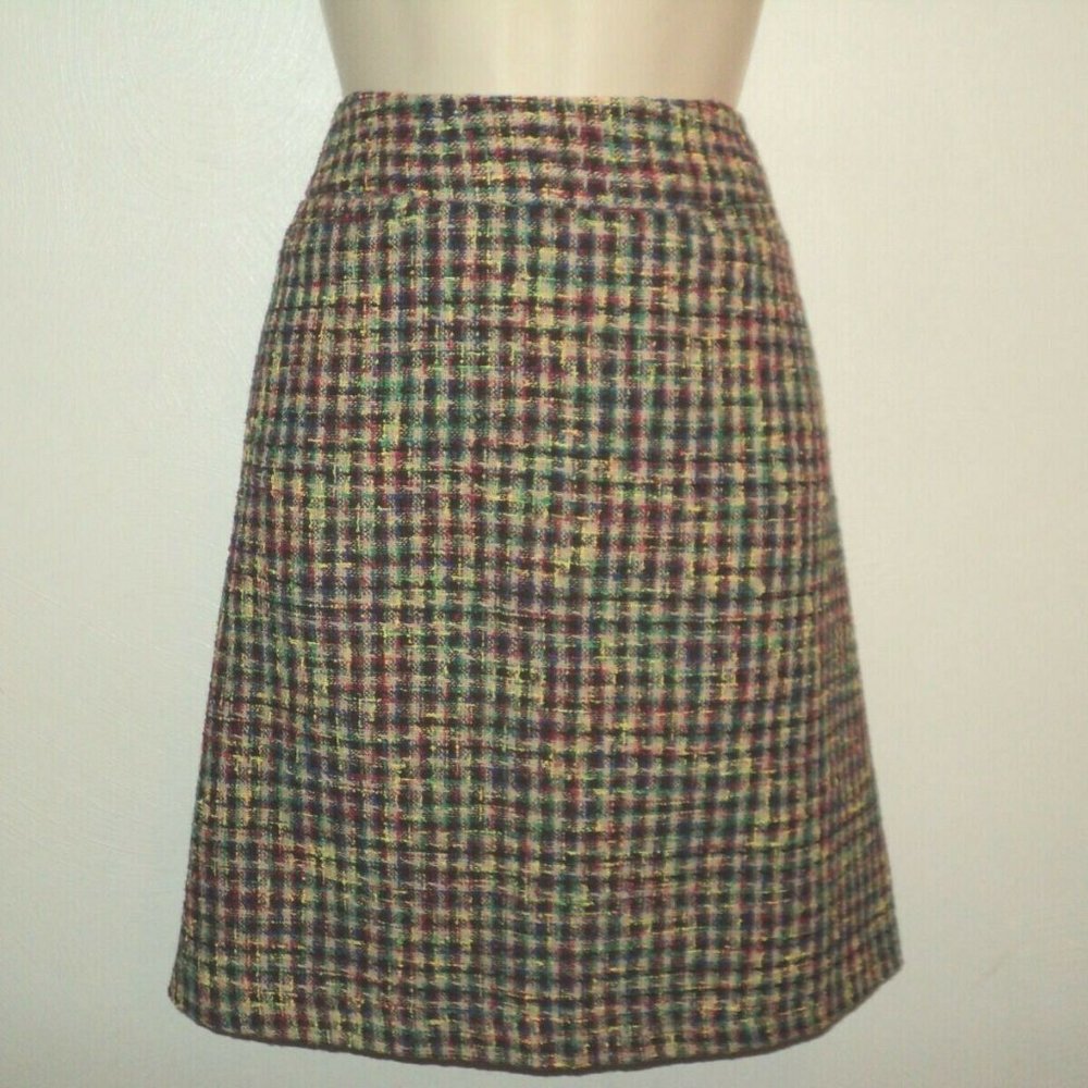 Jade Melody Tam Sz 8 Skirt Red, Green, Tan Tweed